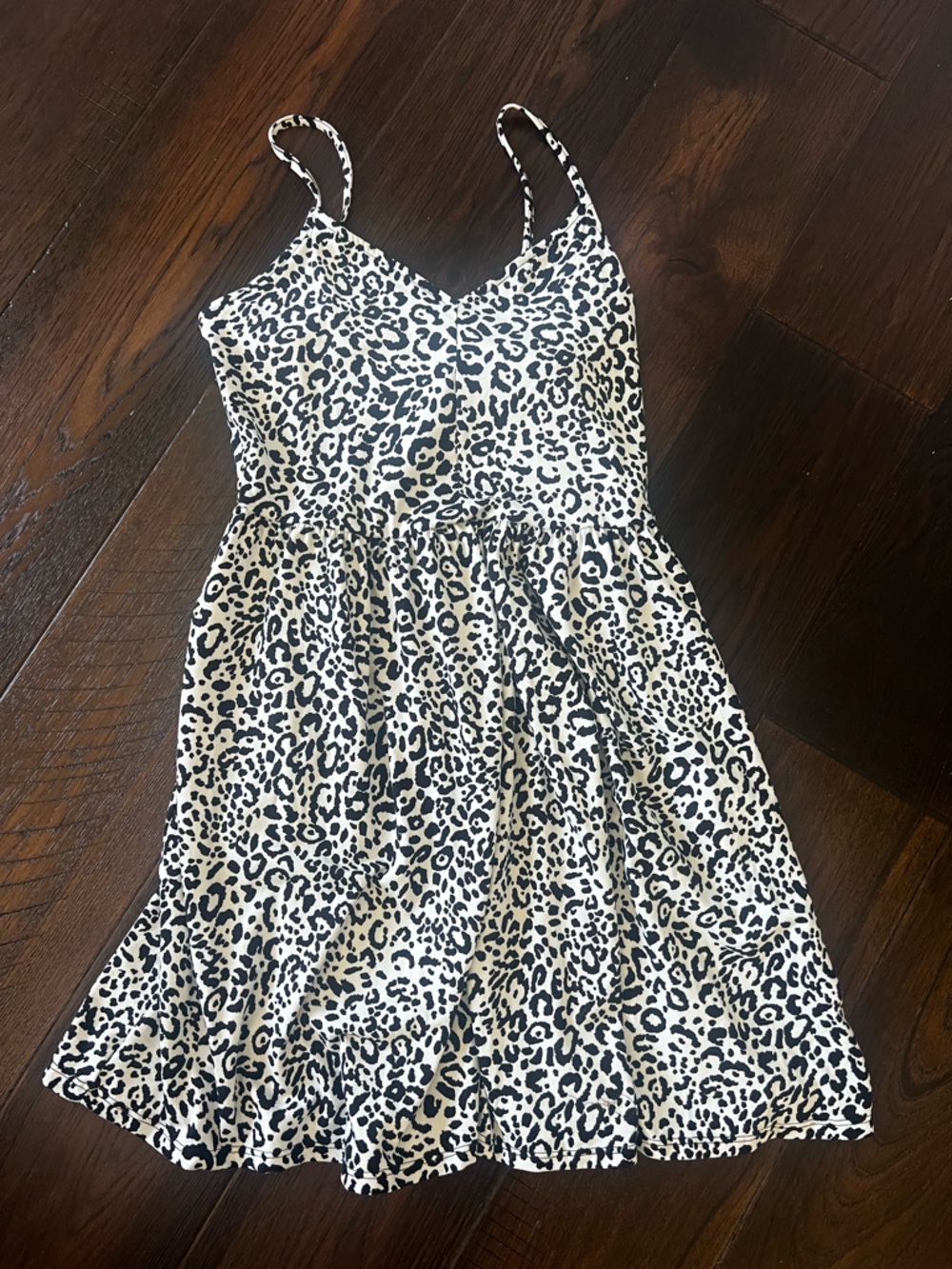 Spaghetti strap white black animal print dress